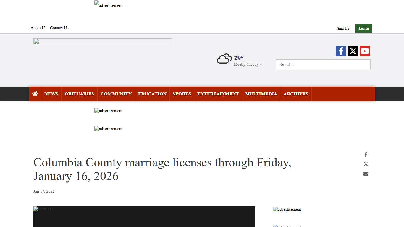 Columbia County marriage licenses through Friday, January 16, 2026 | Public Records | magnoliareporter.com